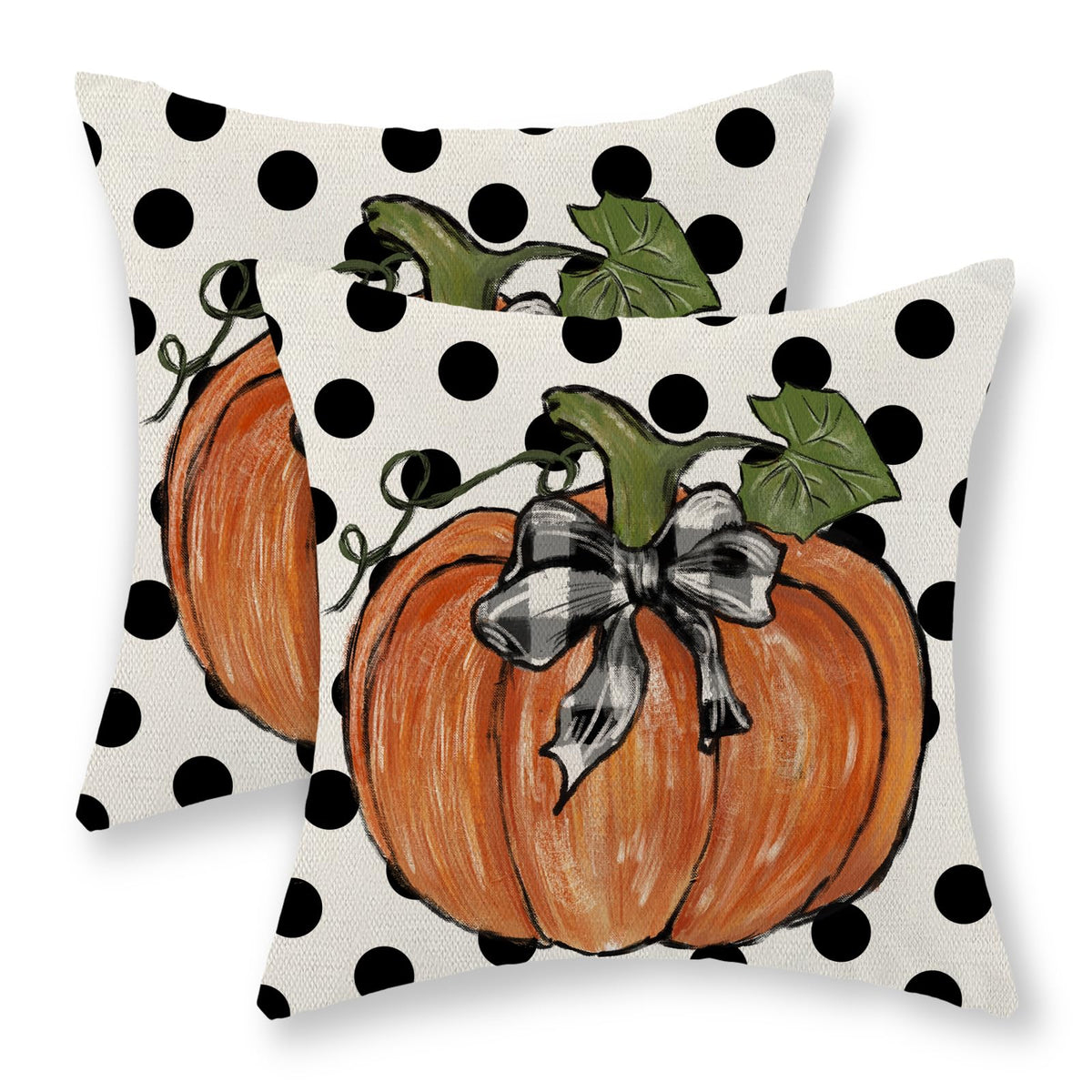 Fall Pillow Covers 22X22 Set Of 2 Pumpkin Maple Leaves And Polka Dot Fall Decor Pillowcase Linen Autumn Thanksgiving Decorative