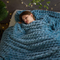 Newcosplay Super Soft King Blanket Blue Premium Silky Flannel Fleece 3D Clouds Stylish Jacquard Lightweight Bed Blanket All Seas