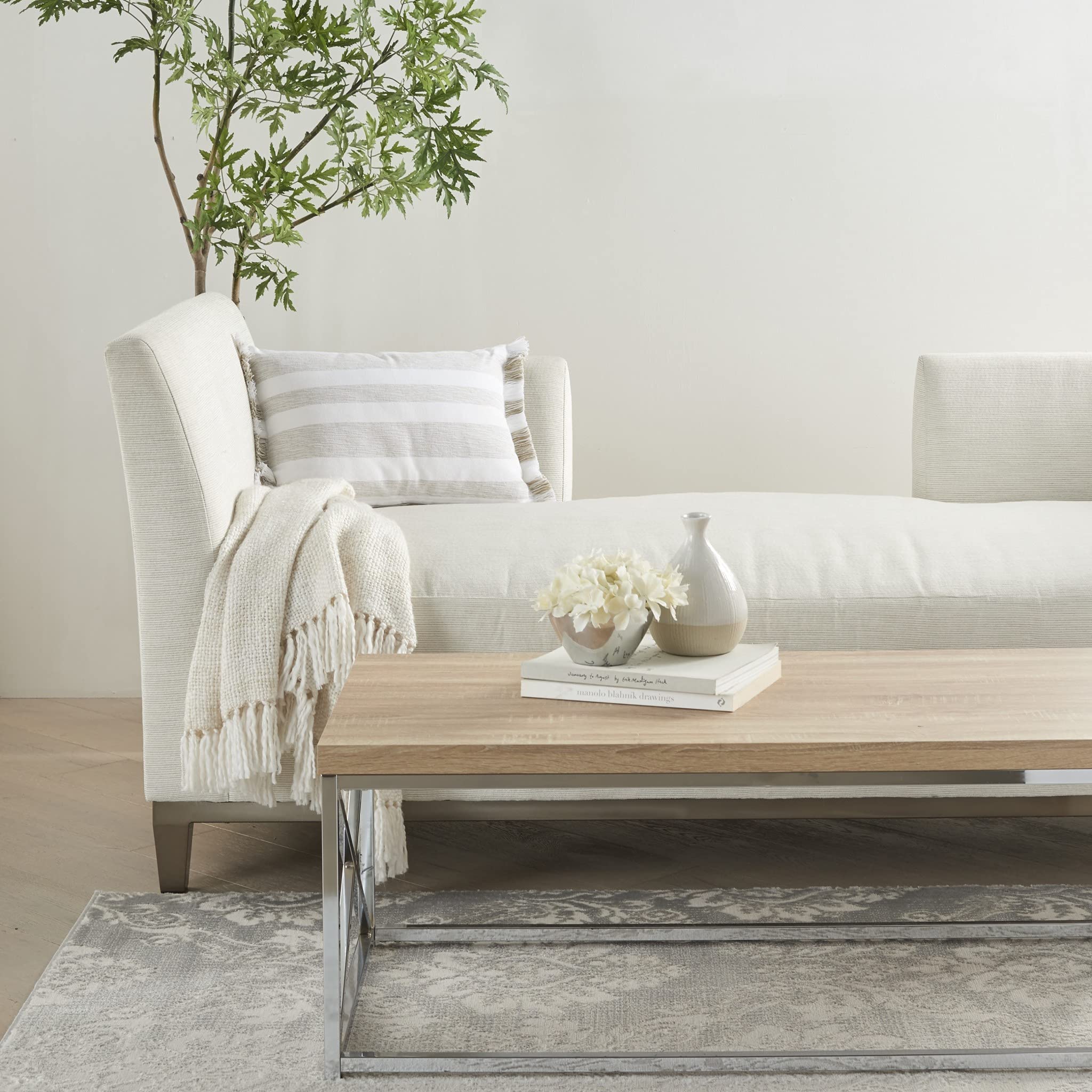 HomeRoots 100% Cotton Taupe and White Stripes Lumbar Throw Pillow