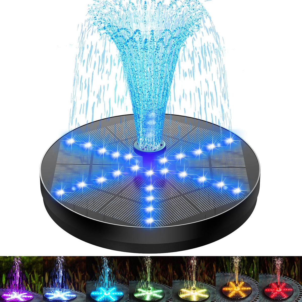 Szmp Solar Fountain 4W Bird Bath Fountains Upgraded 30Led Lights, Solar Powered Fountain Pump Built-In 4000 Battery With 7 Nozzl