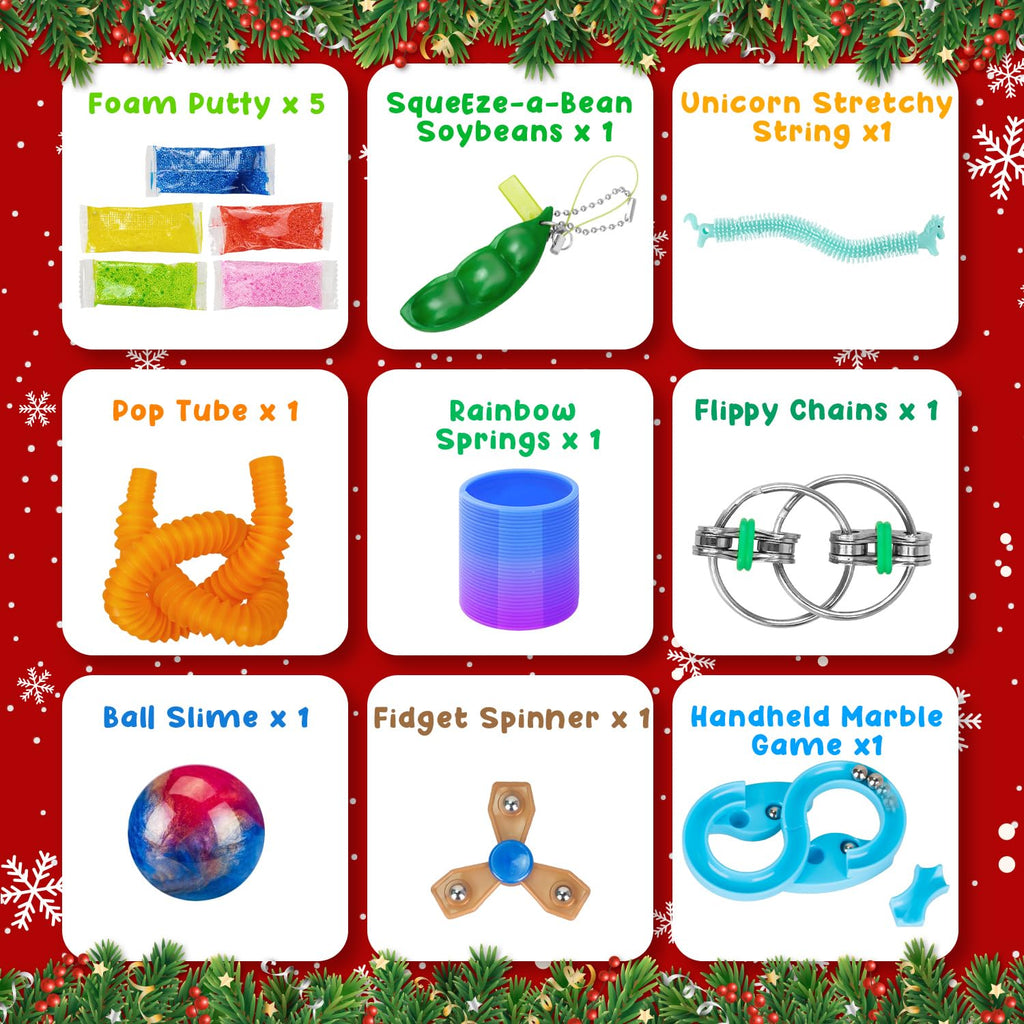 Hellojoy Christmas Pop Fidgets Advent Calendar 2024 For Boys Girls, 24 Days Countdown Calendar Push Pop Bubble Set Sensory Toys