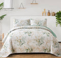 Anibedding Floral Quilt California King Size,Green Botanical California King Quilt 3 Pieces,Reversible Leaves Pattern Bedspread