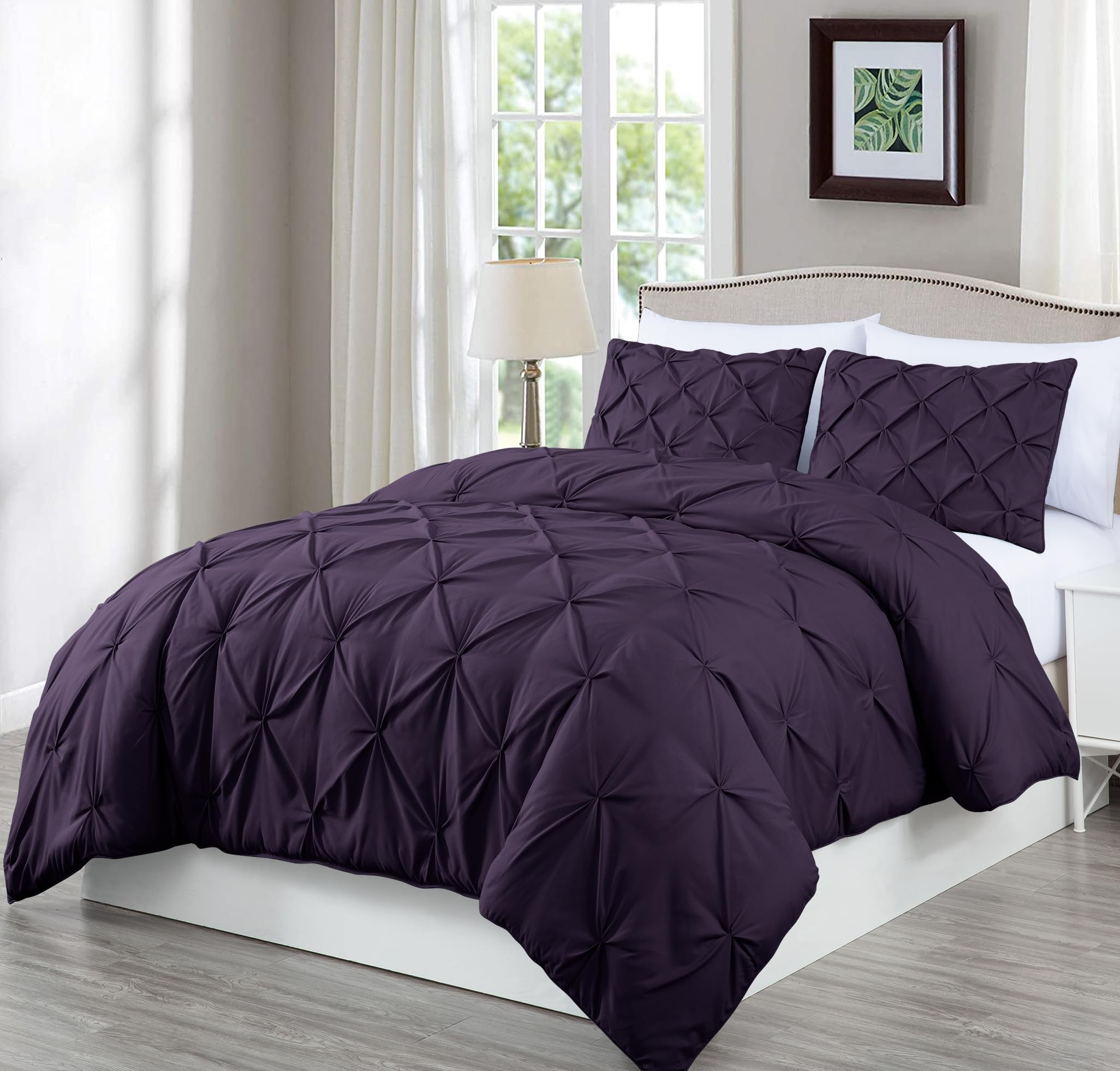 Chezmoi Collection Berlin Purple Pinch Pleat Extra Wide King Comforter Set, 3-Piece (Comforter And Pillow Shams) - Soft Pintuck,