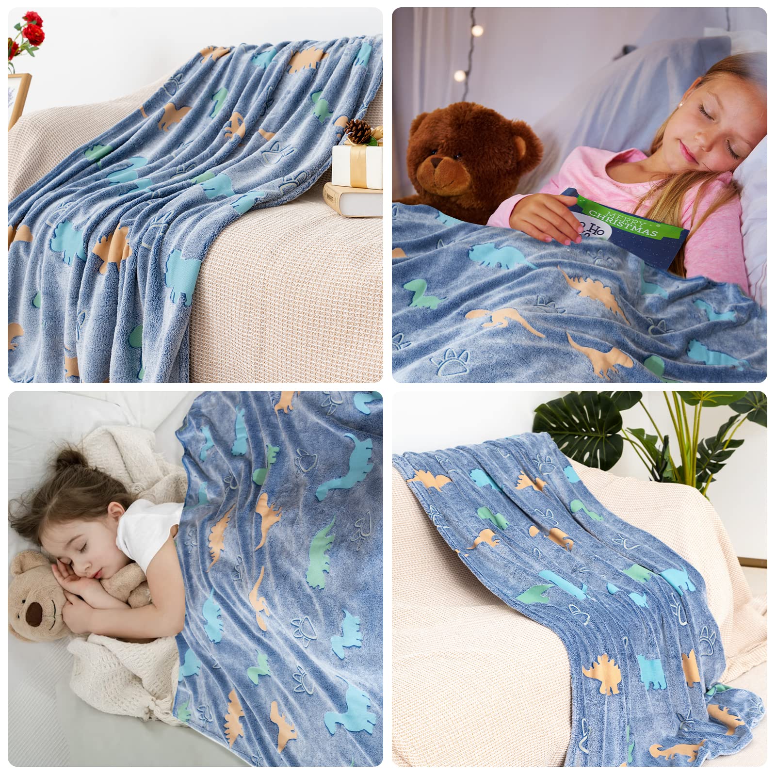 Gosalisu Glow In The Dark Dinosaur Throw Blanket 50 X60 Inch Luminous Dino Blanket Toys For 3 4 5 6 7 8 9 10 11 12 Year Old Boys