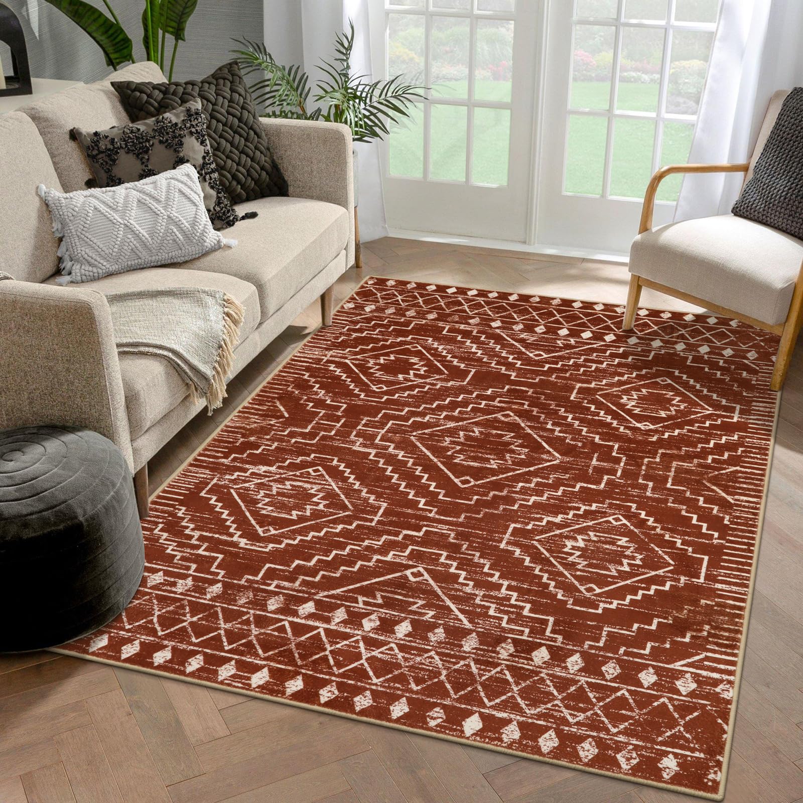Wonnitar Moroccan 5x7 Area Rugs,Large Soft Rug for Dining Room,Washable Bohemian Tribal Living Room Bedroom Rug,Geometric Non-Sh