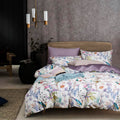 Mixinni King Size Duvet Cover Purple Flowers Bird Bedding Sets Shabby Chic Boho Long-Staple Cotton Duvet Cover Set With Zipper T