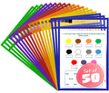 Scribbledo 50 Pack Dry Erase Pockets Reusable Dry Erase Sleeves With Marker Holder Dry Erase Pocket Sleeves Teacher Supplies For