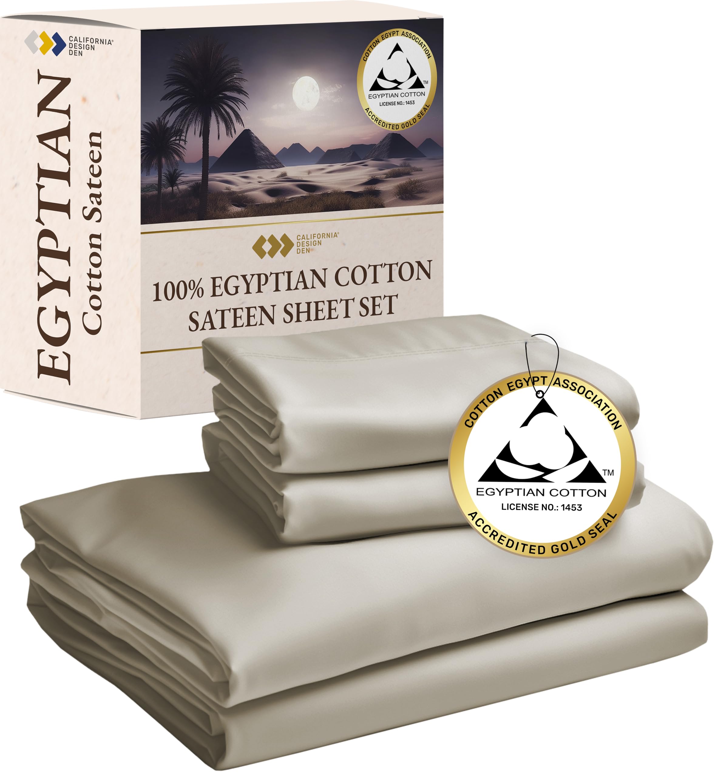 California Design Den Certified Luxury 100% Egyptian Cotton Sheets King Size Deep Pocket, Deep Pocket Sateen Cooling Sheets For
