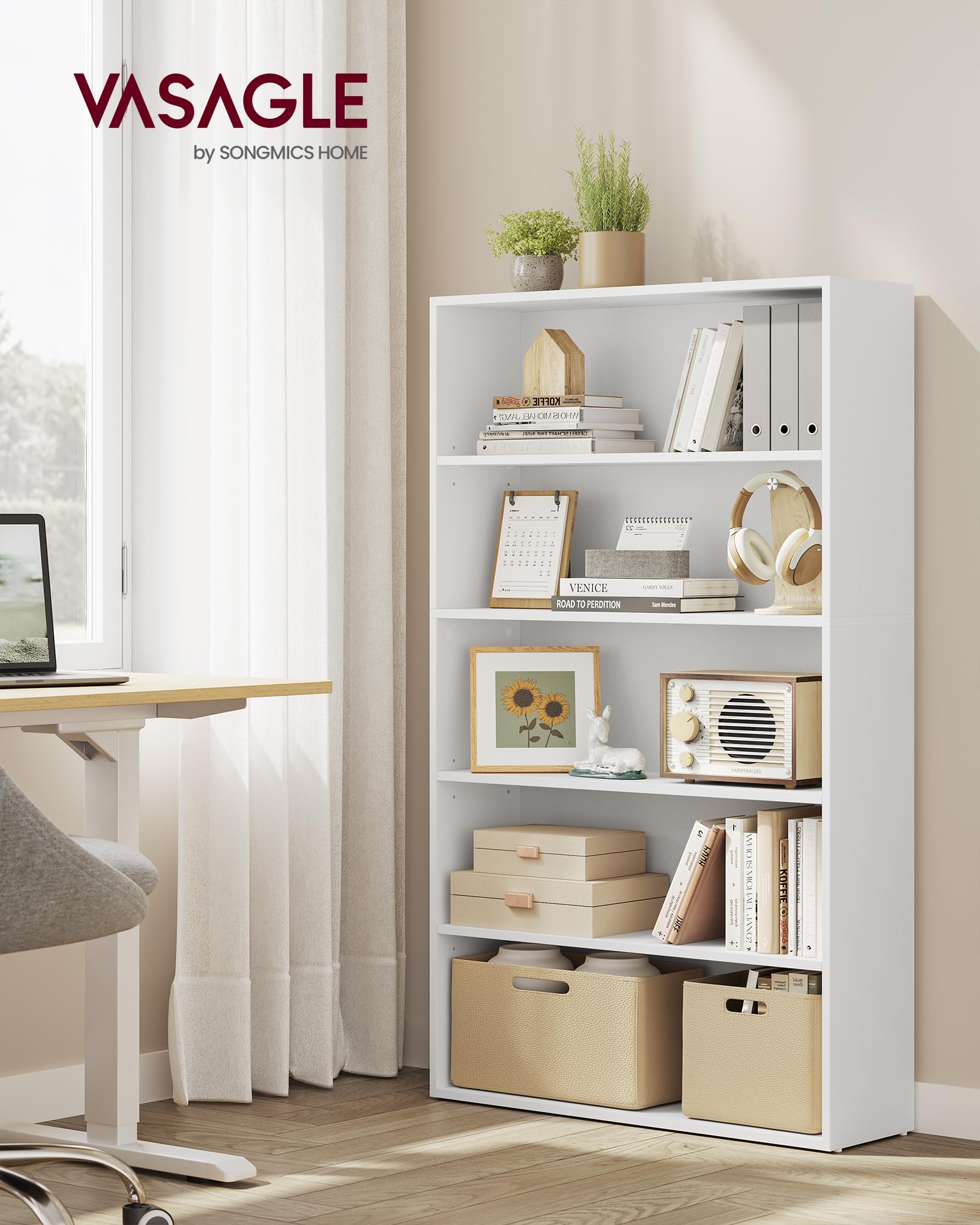 Vasagle Bookshelf, 30 Inches Wide, 5-Tier Open Bookcase With Adjustable Storage Shelves, Floor Standing Unit, Cloud White Ulbc175T14