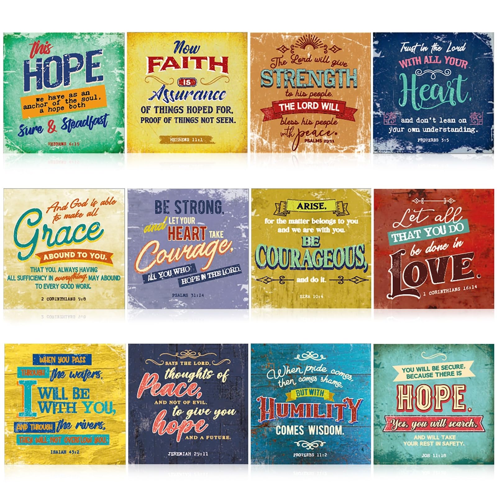 Bright Creations 12 Pack Christian Motivational Bible Verse Posters - 12X12 Religious Inspirational Scripture Wall Art For Class