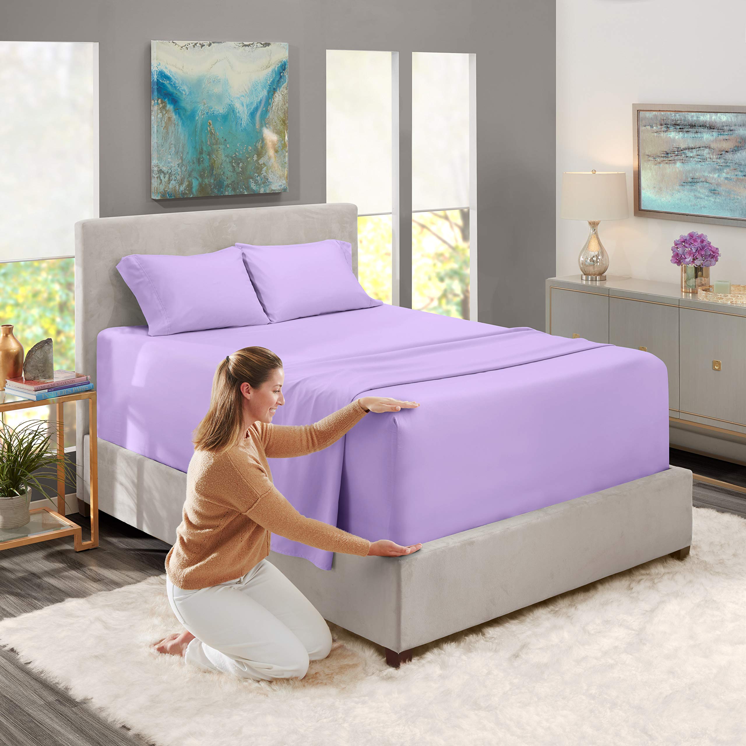 Nestl Extra Deep Pocket Sheets - Fits Mattress 18-24 Inches Deep, Extra Deep Pocket Full Size Sheets Sets, 4 Piece Full Size Sheets, Full Sheets Deep Pocket, Lavender Sheets