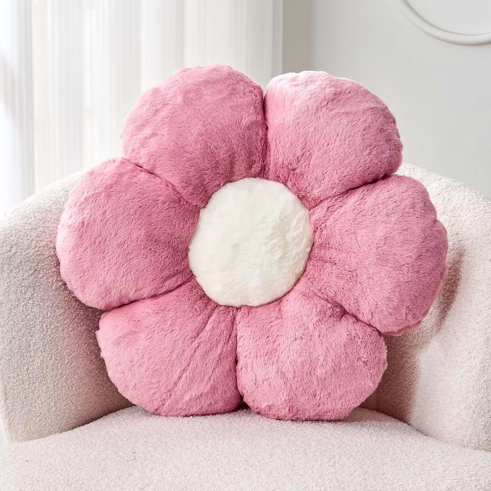Kcvvcr Dusty Rose Flower Pillow, Cute Decorative Flower Shaped Throw Pillow With Faux Rabbit Fur, 19.6'' Soft Flower Plush Throw