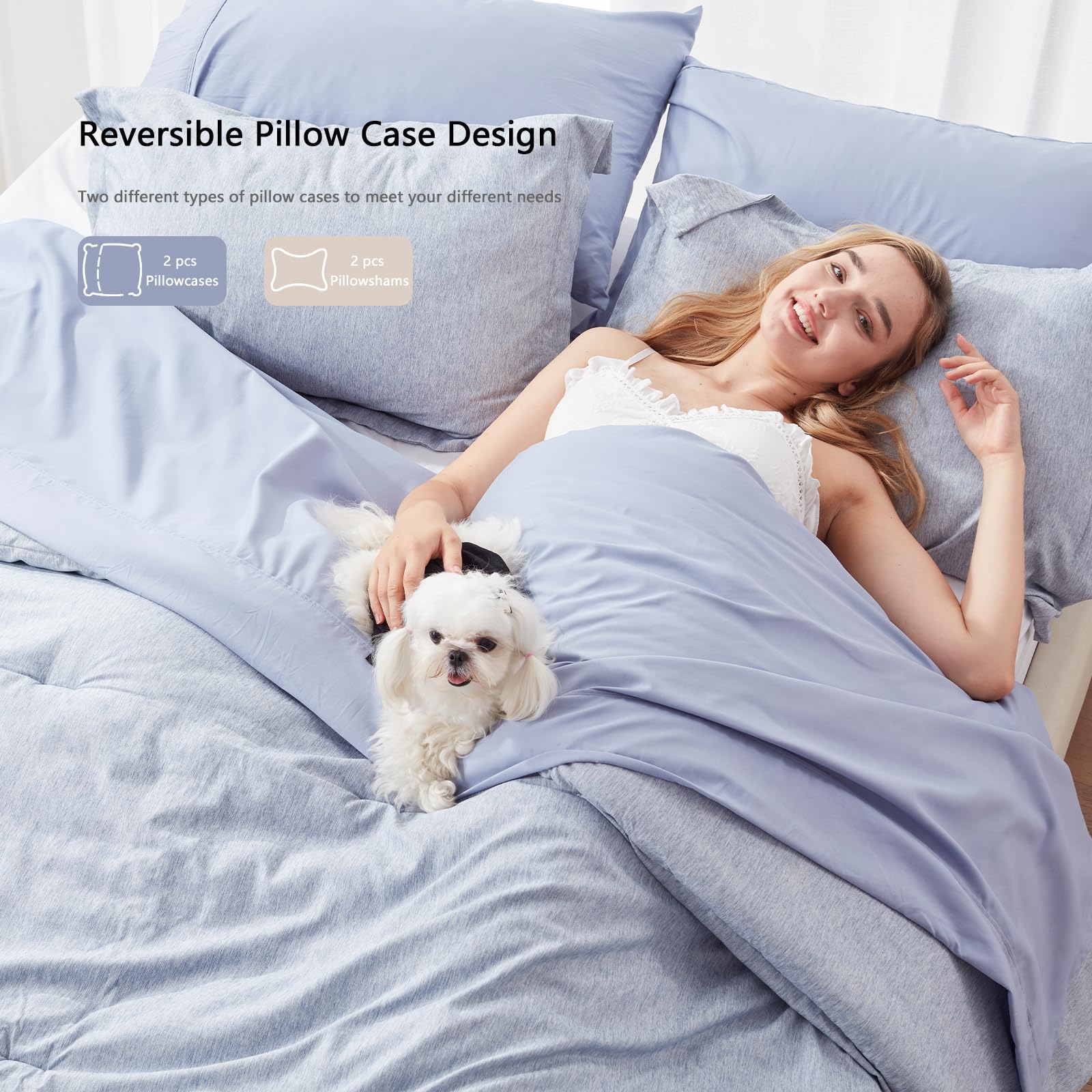 Unilibra King Size Comforter Set 7 Pieces Bed In A Bag - Blue King Soft Bedding Set For All Seasons - Cationic Dyeing Bed Comforter Sets With Comforter, Flat Sheet, Fitted Sheet, Pillowcases & Shams