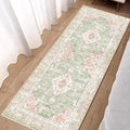 Vhong Washable Area Rugs Boho Vintage Modern Neutral Small Carpet Green and Pink High Traffic Rugs 2  6 for for Kitchen Hallway 