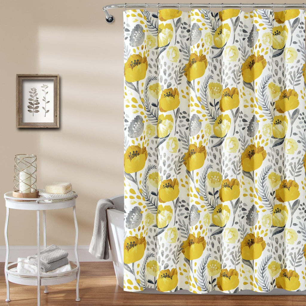 Lush Decor Poppy Garden Shower Curtain, Yellow & White, 72' X 72'