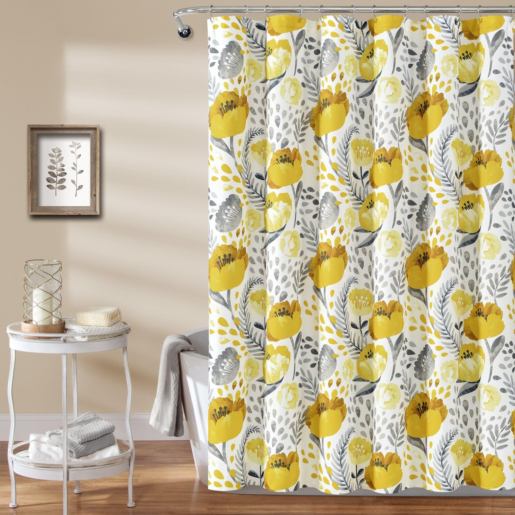 Lush Decor Poppy Garden Shower Curtain, Yellow & White, 72' X 72'