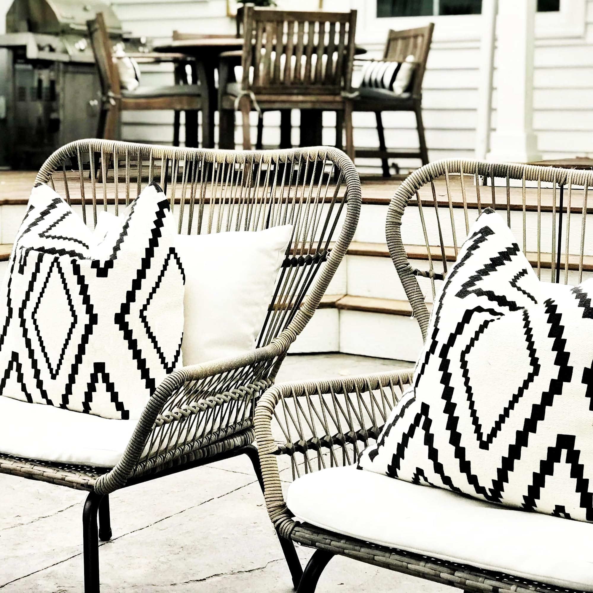 Yaofavo Outdoor Pillow Covers Set Of 2, Waterproof Boho Farmhouse Throw Pillow Covers Geometric Pillow Cases For Patio Garden(Bl