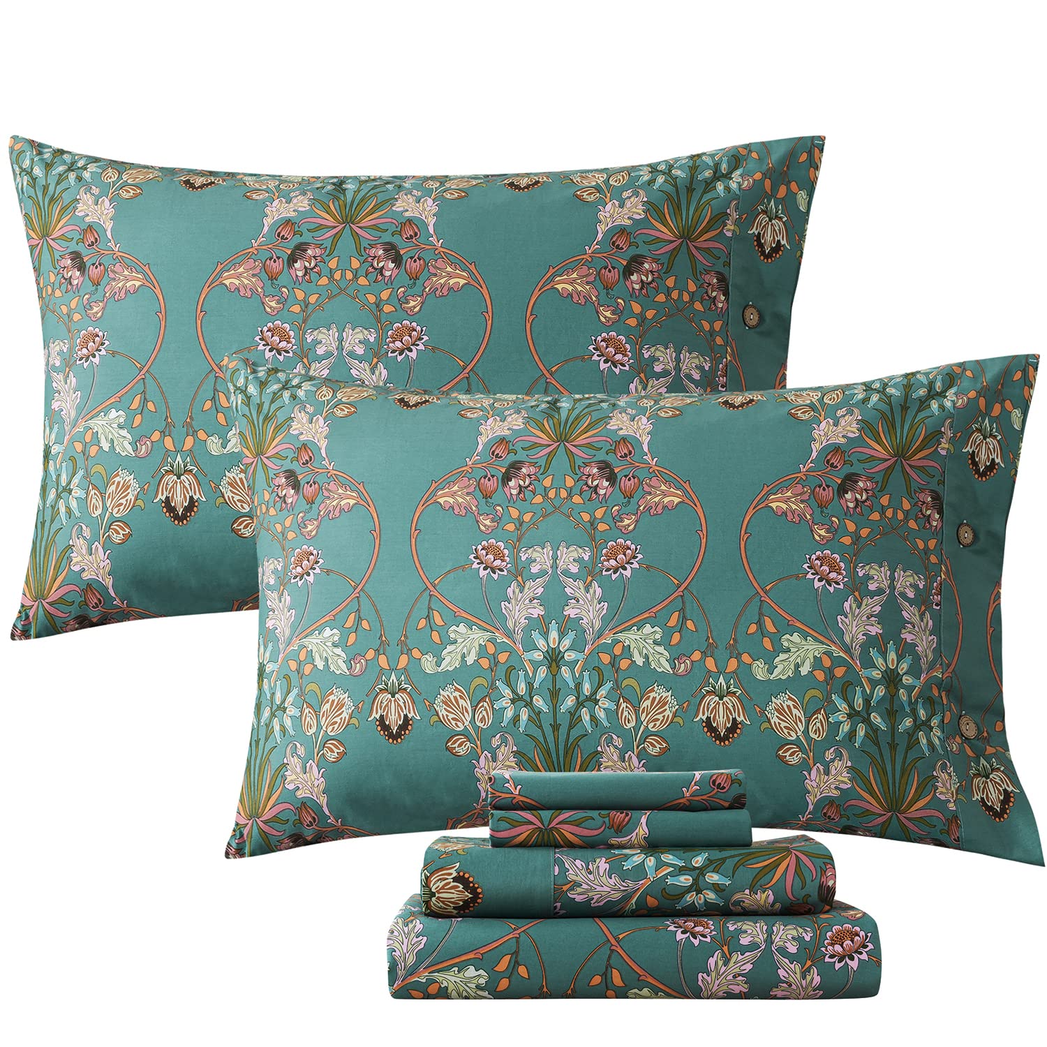 Fadfay Twin Sheets Shabby Vintage Floral Bed Sheet Percale Cotton Chic Teal Blue Orange American Country Style Bedding Luxury Su