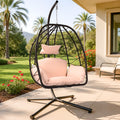 Egg Chair with Stand Outdoor Ratten Wicker Hanging Egg Chair Outdoor Indoor with Thickened Cushion Swing Chair Hammock for Patio