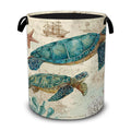 Sea Turtles Laundry Basket,Coral Starfish Foldable Oxford Laundry Hamper with Handles,Portable Clothes Tote Bag Clothes Storage 