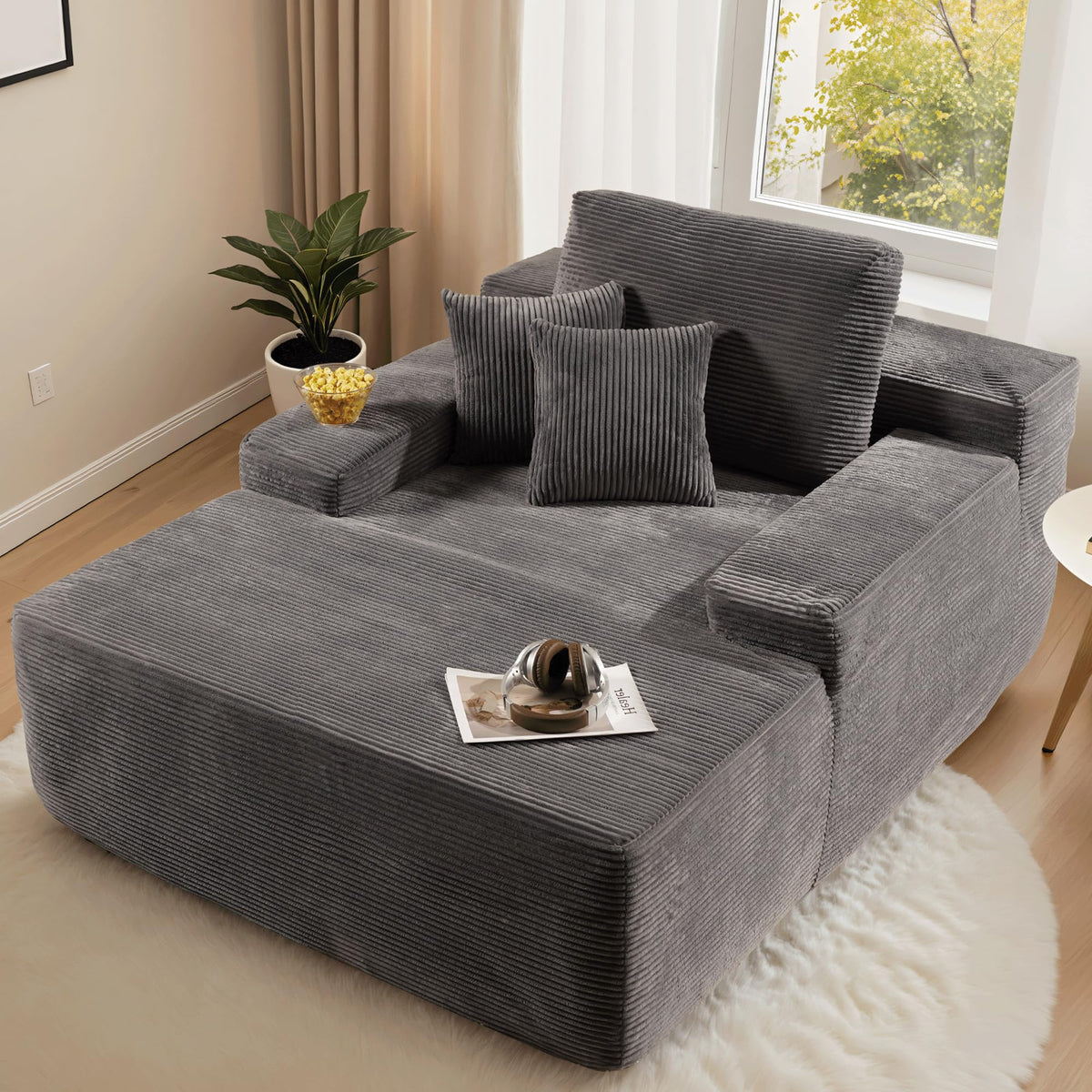 Ovios 67 ' ' Chaise Lounge Chair Indoor, Oversized Upholstered Sofa Bed, Sleeper Couch Reading Chairs Fluffy Plush Corduroy Clou