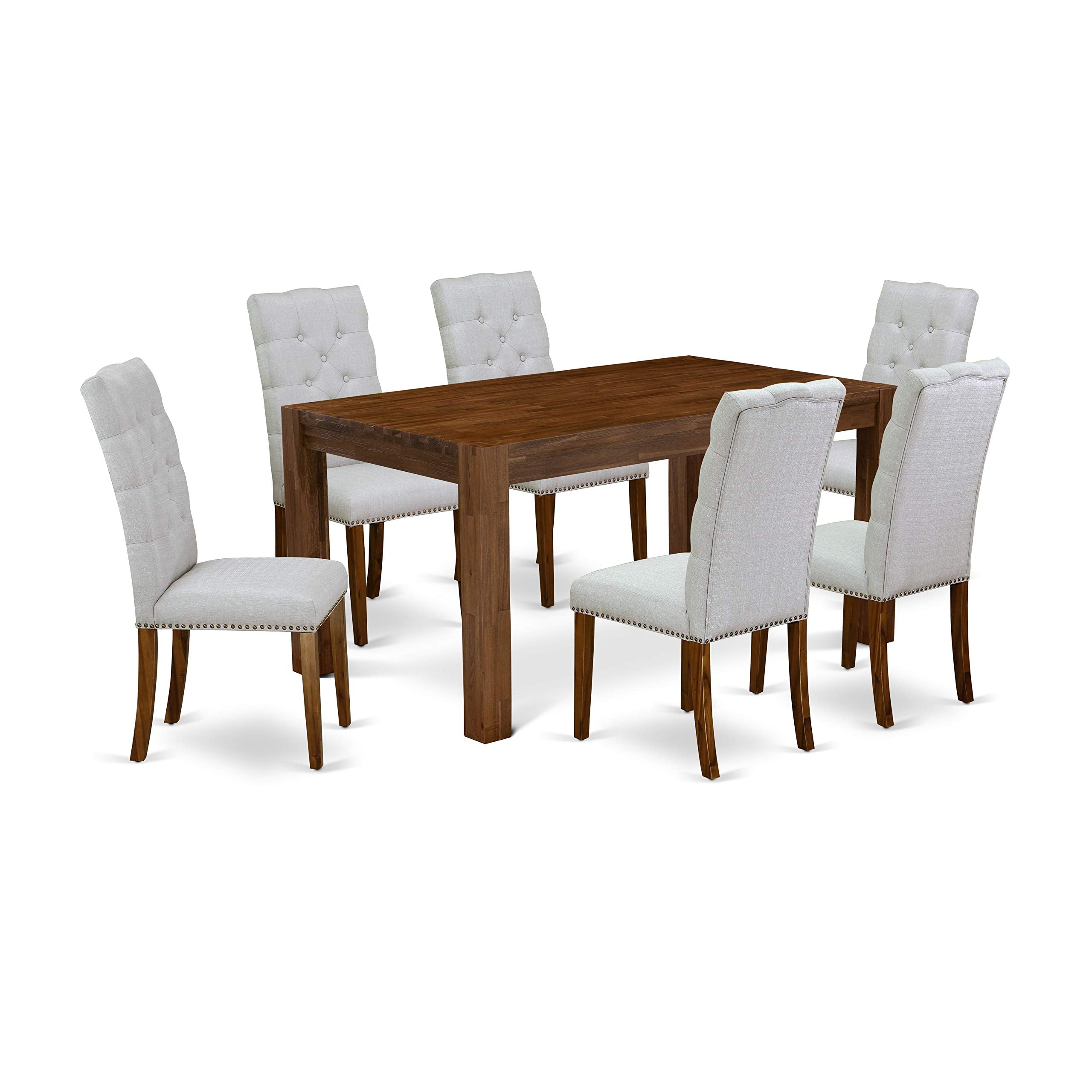 East West Furniture Cnel7-N8-05 Celina 7 Piece Kitchen Set Consist Of A Rectangle Rustic Wood Room Table And 6 Grey Linen Fabric Parson Dining Chairs, 36X60 Inch