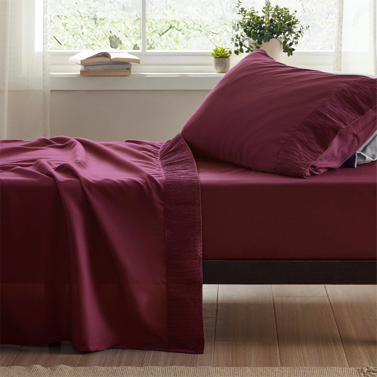 Bedsure Twin Xl Sheet Sets Dorm Bedding - Soft Extra Long Twin Bed Sheets, 3 Pieces Hotel Luxury Burgundy Sheets Twin Xl, Easy C