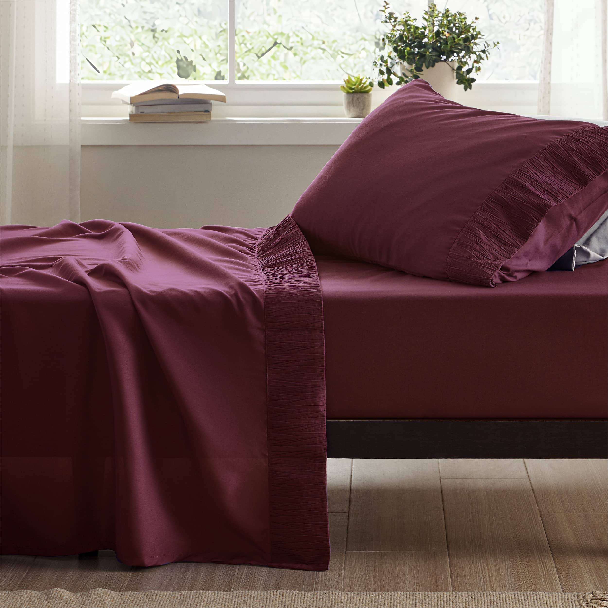 Bedsure Twin Xl Sheet Sets Dorm Bedding - Soft Extra Long Twin Bed Sheets, 3 Pieces Hotel Luxury Burgundy Sheets Twin Xl, Easy C