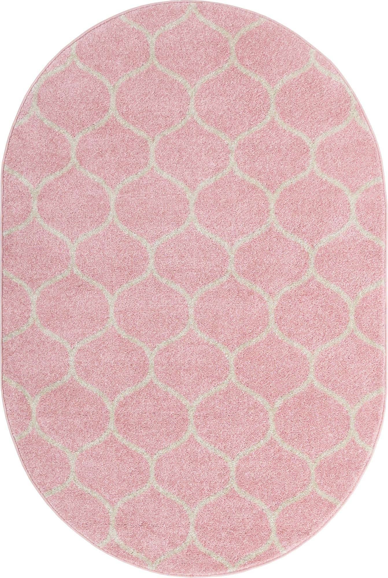 Unique Loom Trellis Frieze Collection Area Rug - Rounded (4' x 6' Oval, Light Pink/ Ivory)