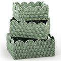 Newtay Set of 3 Paper Rope Scalloped Wicker Baskets, Diaper Caddy Storage Baskets, Sage Green Decorative Woven Bins with Handles