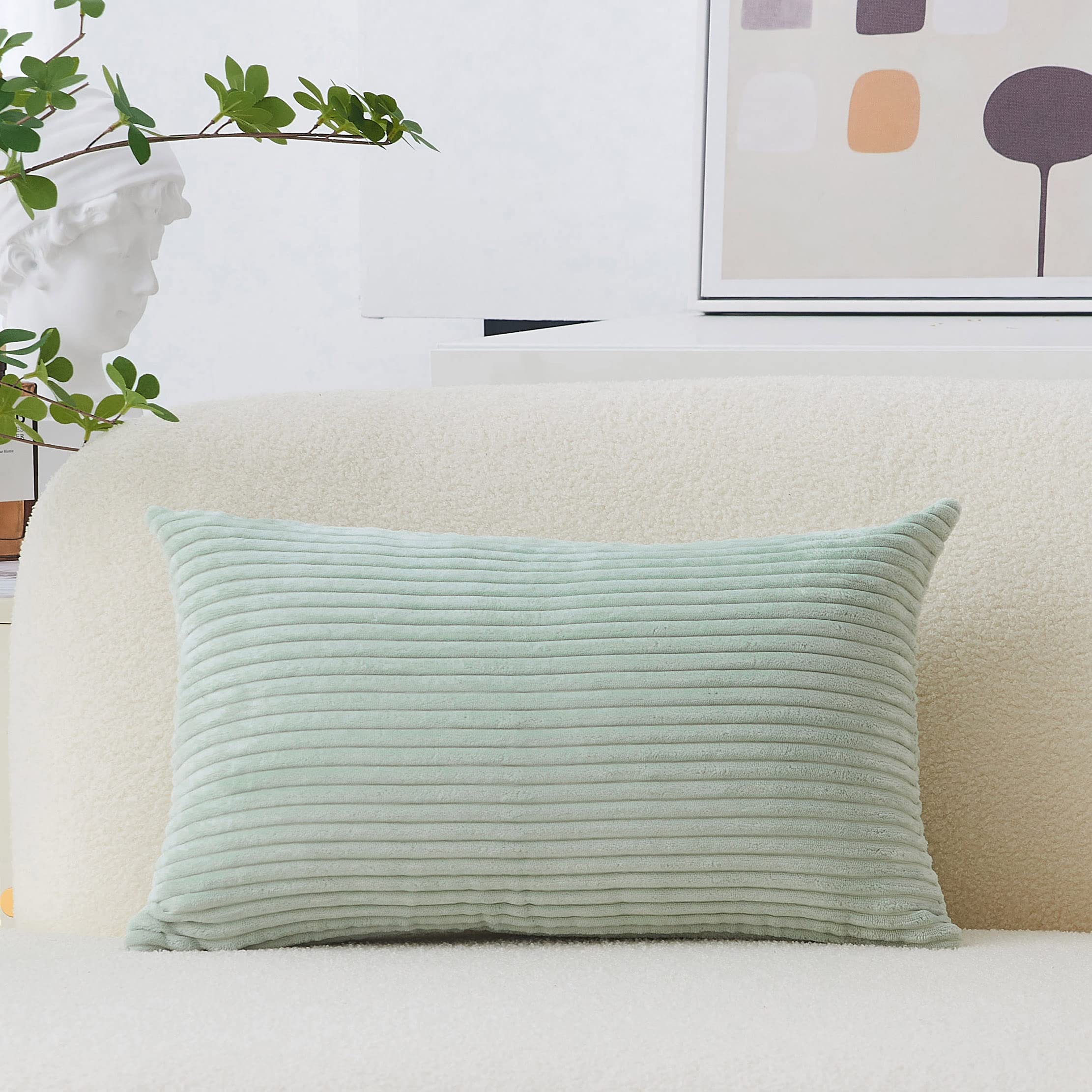 Home Brilliant Summer Decorative Pillow Cover Lumbar Striped Corduroy Solid Oblong Pillowcase For Sofa Kids Toddler Sage Green,