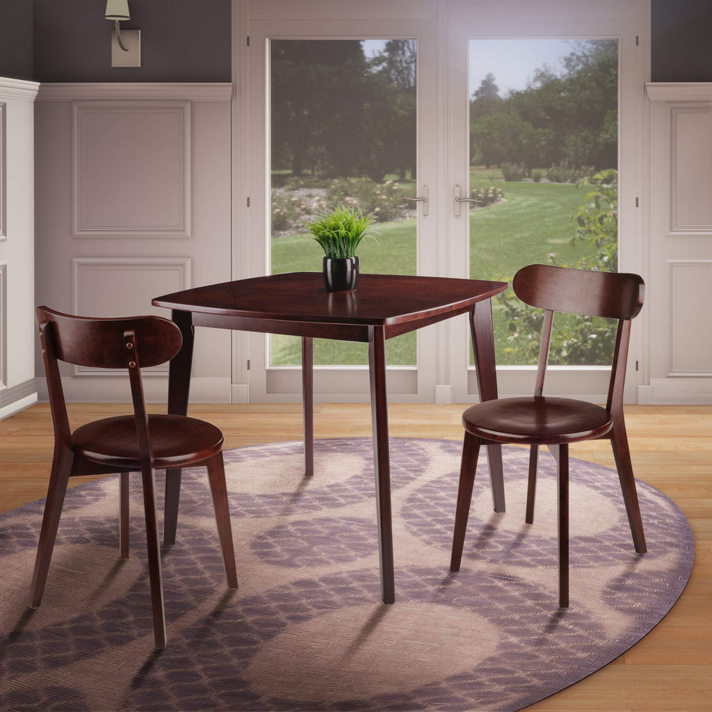 Ergode Pauline 3-Pc Table and Chair Set | Compact Size | Solid Wood | Walnut Finish | Ideal for Smaller Spaces | Assembly Required