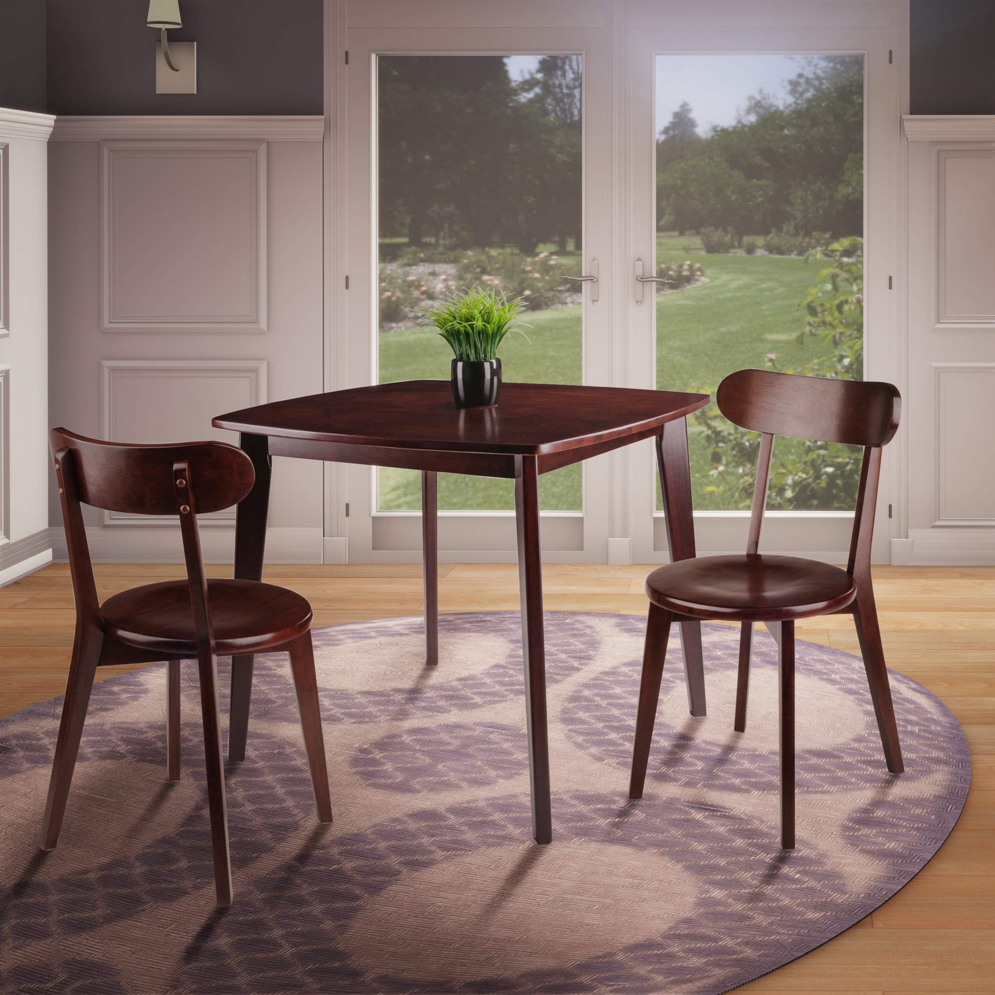 Ergode Pauline 3-Pc Table and Chair Set | Compact Size | Solid Wood | Walnut Finish | Ideal for Smaller Spaces | Assembly Required