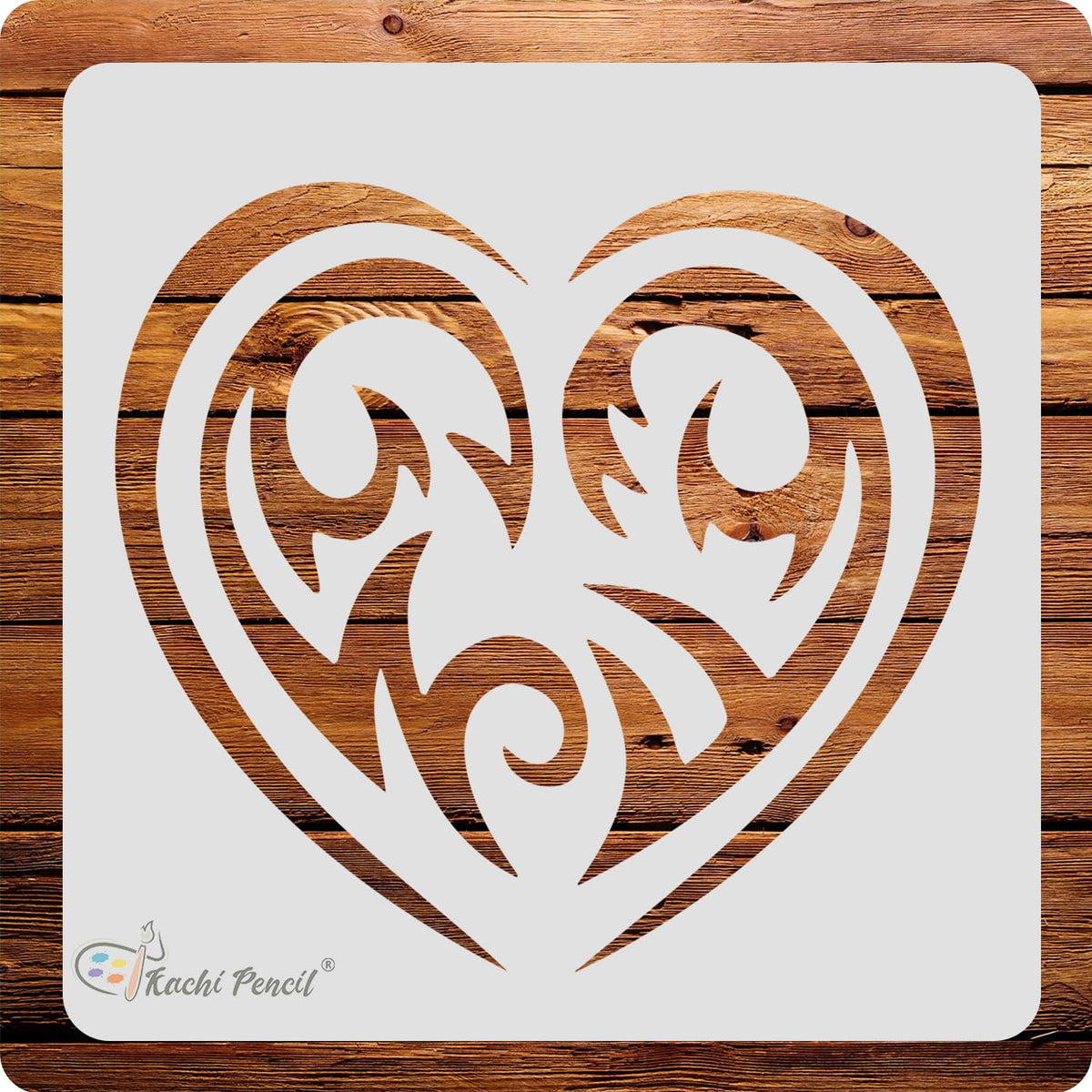 Kachi Pencil Modern Heart Shape Stencils for Art and Craft Painting, Size 6 x 6 inch Reusable Stencil for Painting, Fabric, Glas