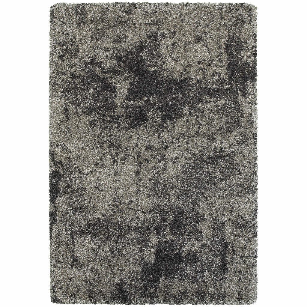 HomeRoots 507862 10 x 13 ft. Abstract Shag Power Loom Stain Resistant Rectangle Area Rug Charcoal Silver & Grey