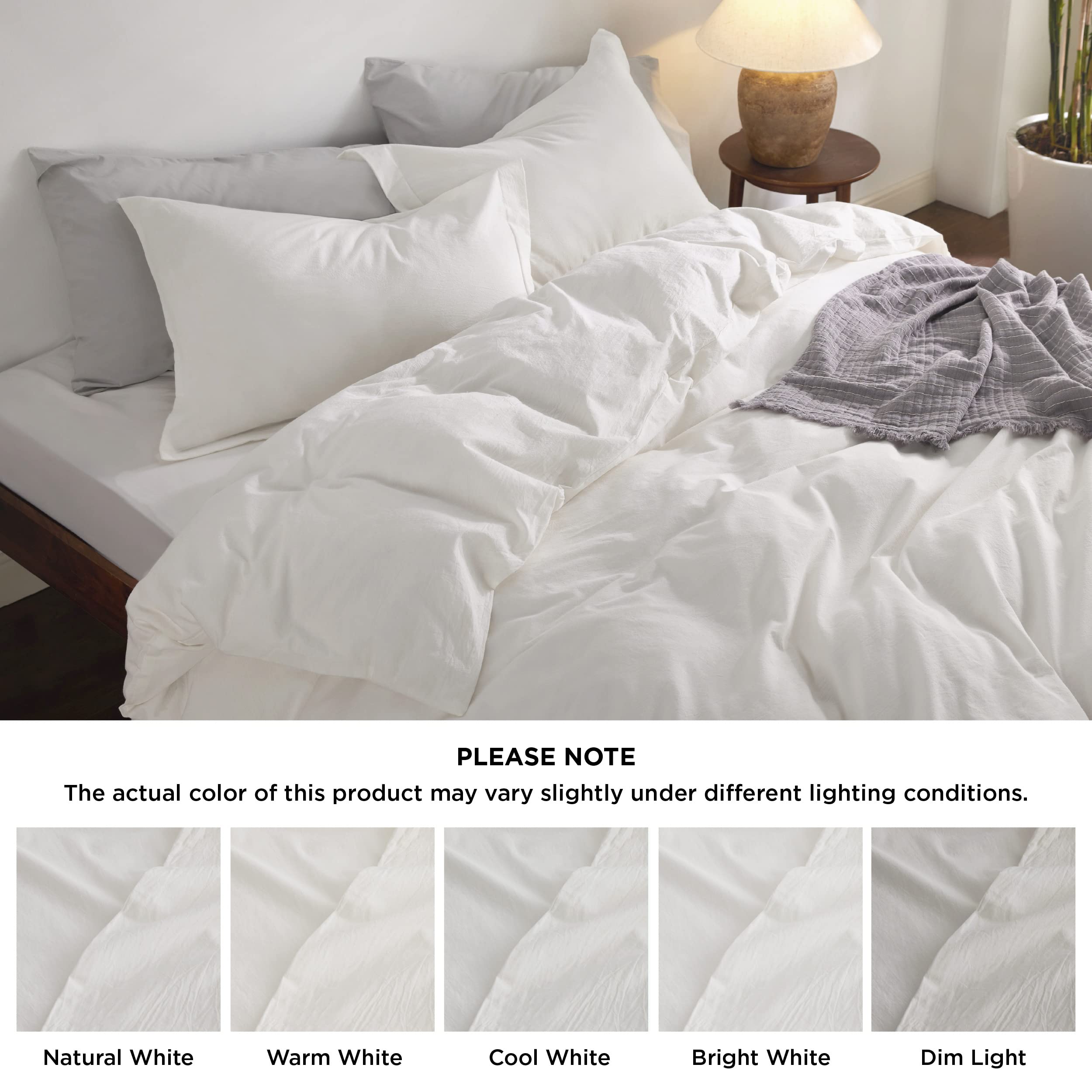 Bedsure 100% Washed Cotton Duvet Cover Cal King - Natural White Minimalist Cotton Duvet Cover Linen Like - Gentlesoft™ Plain Simple Bedding Set With 2 Pillow Shams (White, California King, 104'X98')