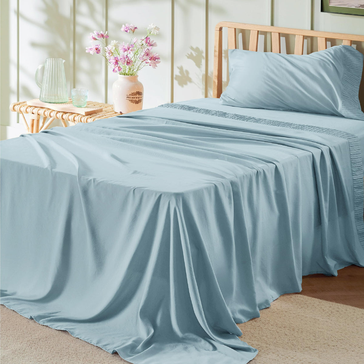 Bedsure Twin Xl Sheets Dorm Bedding - Soft Extra Long Twin Bed Sheets, 3 Pieces Hotel Luxury Sky Blue Sheets Twin Xl, Easy Care
