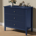 RoyalCraft Fluted 32 inch Wide Nightstand for Bedroom, Large Blue Nightstand with 3 Drawer, Modern End Table, Wood Beside Table 