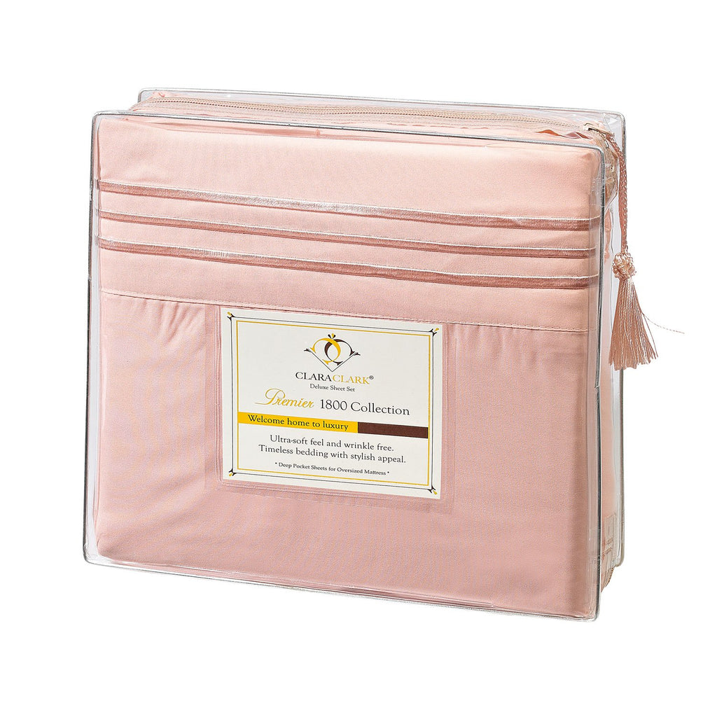 Clara Clark Bed Sheets, Premier 1800 Series 4 Piece Bed Sheet Set, Deep Pocket, Wrinkle, Fade, Stain Resistant, Luxury Soft Bedding Sheets & Pillowcases, Twin, Peach