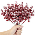 16 Pieces Artificial Glitter Berries Stems, 8-Inch Frosted Christmas Picks Berry Sprays Twig Glitter Holly Berry Branches for Xm