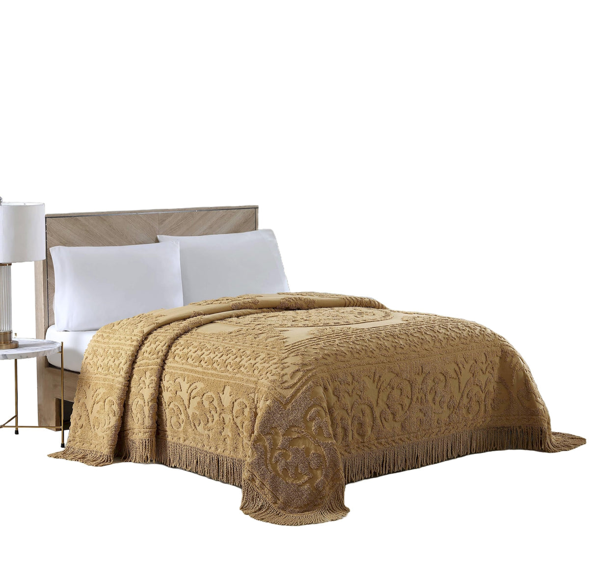 Beatrice Home Fashions Medallion Chenille Bedspread, King, Gold