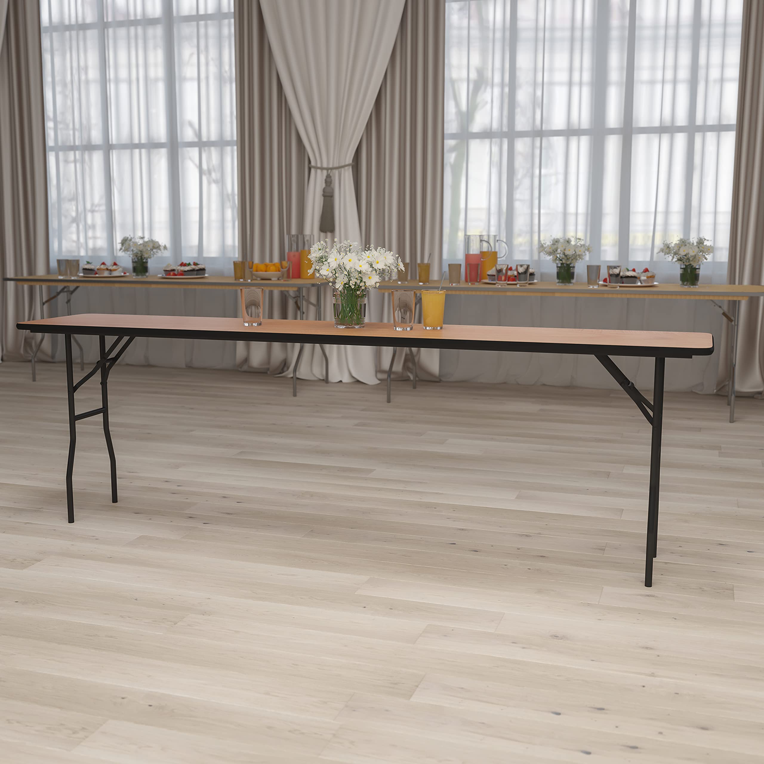 Flash Furniture Gael 8' Wood Folding Training and Event Table, Rectangular Folding Training Table with Smooth Clear Coated Finished Top, Natural