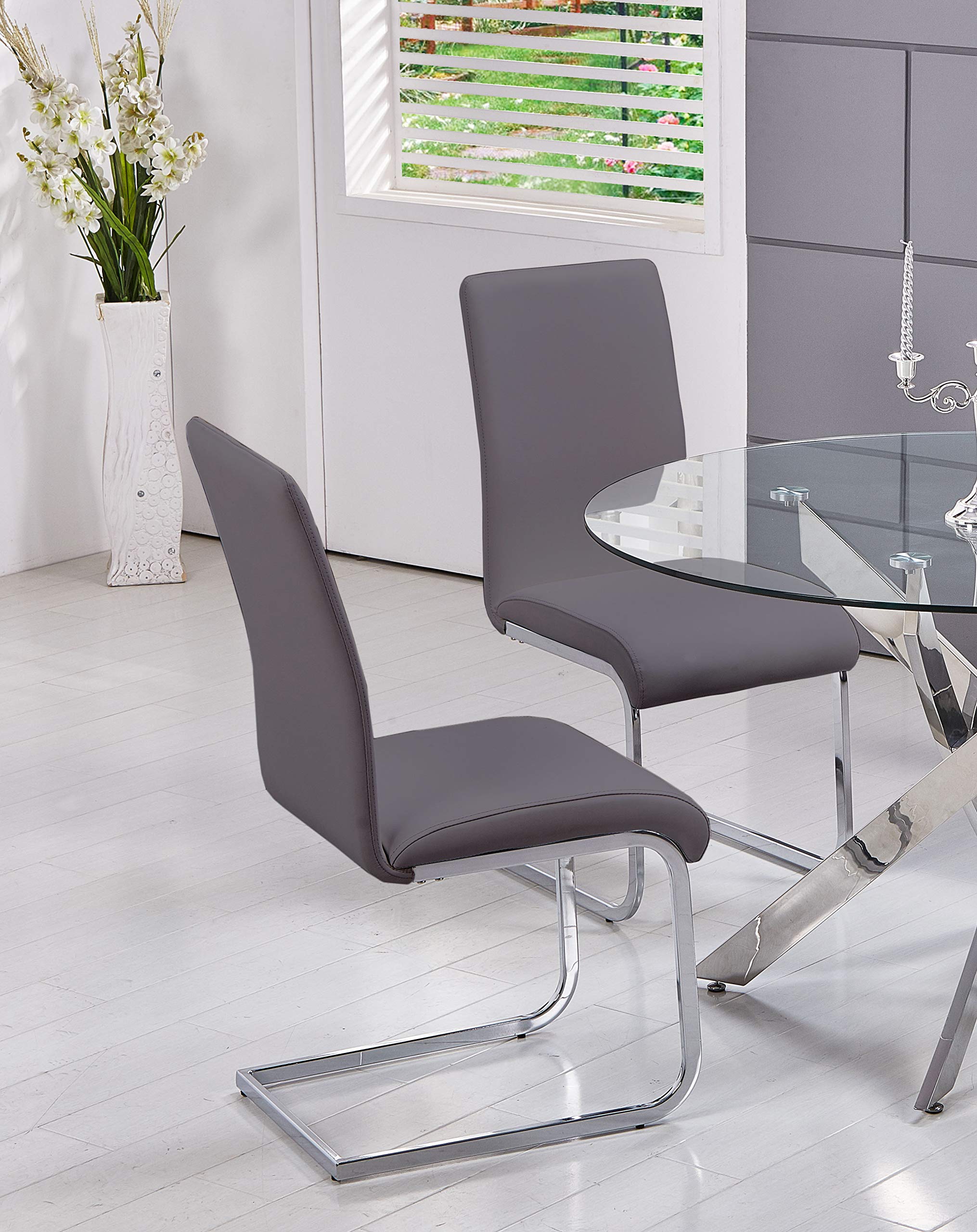 Best Master Furniture Mirage Faux Leather Parson Dining Chairs - Set Of 2, Gray