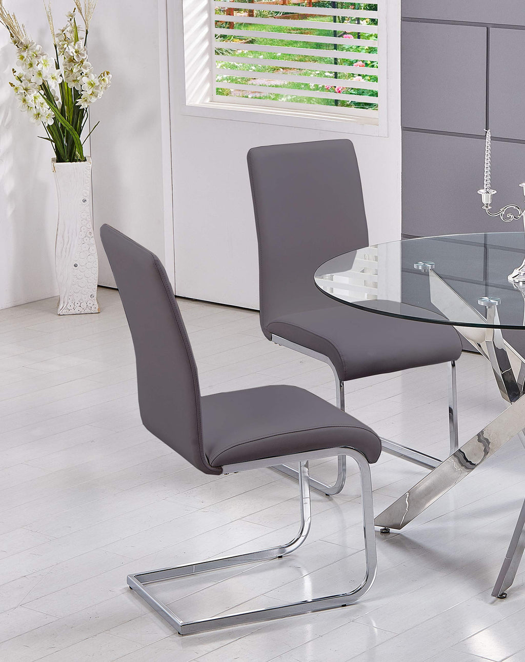 Best Master Furniture Mirage Faux Leather Parson Dining Chairs - Set Of 2, Gray