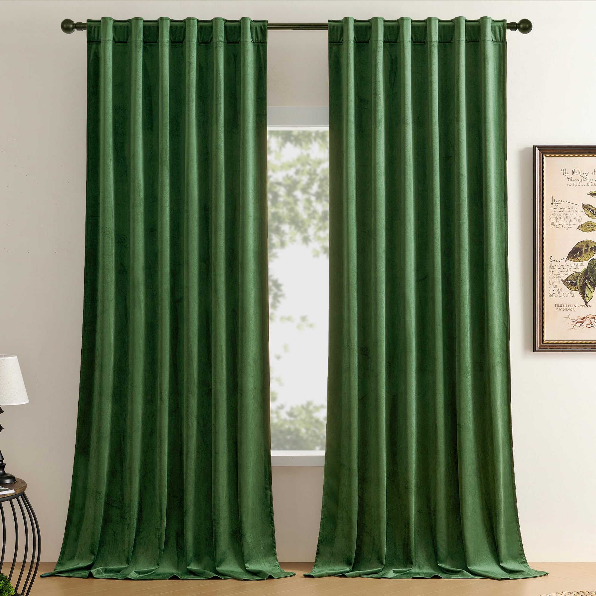 Timeper Moss Green 108 Inches Velvet Curtains, Room Darkening Privacy Protection Luxury Window Treatment Super Soft Drapes For B