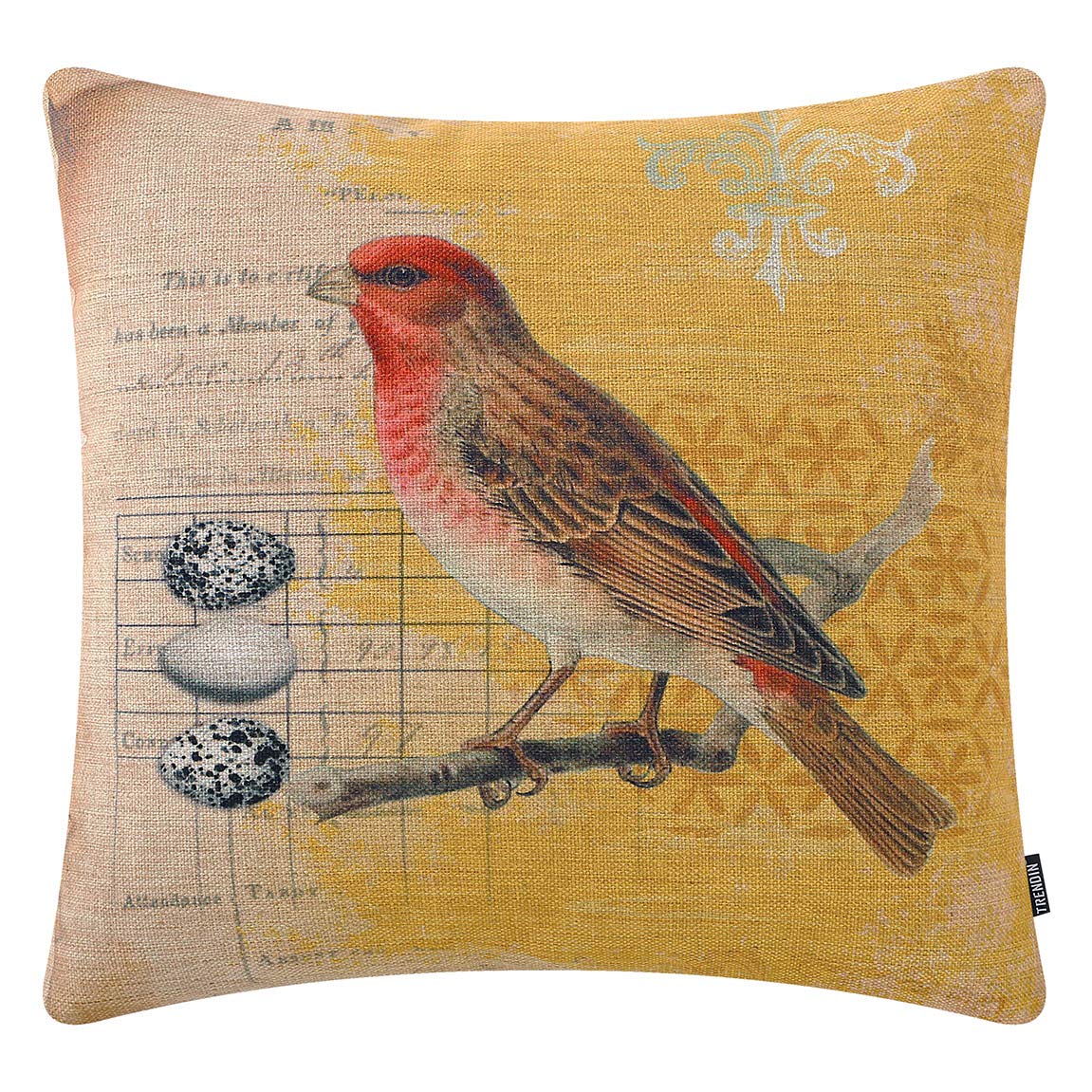 Trendin Throw Pillow Cover Bird On The Branch Accent Red Decorative Cushion Case Cute Pillowcase For Sofa Couch Forest Wildlife