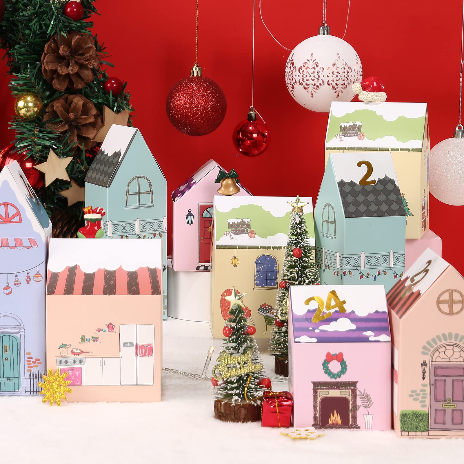 Kesote 24 Christmas Advent Calendar Boxes To Fill, Empty Advent Calendar 2024 For Adults Kids Christmas Goody Treat Boxes Gift B