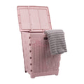 Mind Reader 61L Foldable Laundry Hamper, Clothes Basket, Lid, Wicker Design, Plastic, 18''L x 14.5''W x 21.25''H, Pink