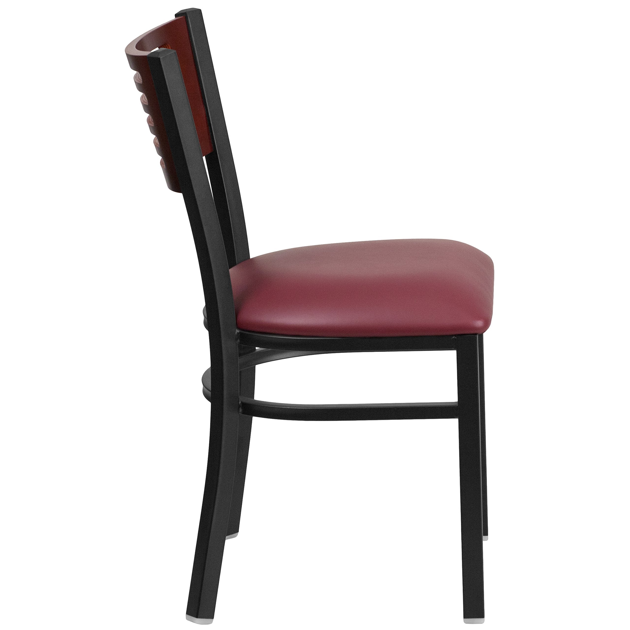 Flash Furniture Hercules Series Black Slat Back Metal Restaurant Chair - Mahogany Wood Back, Burgundy Vinyl Seat