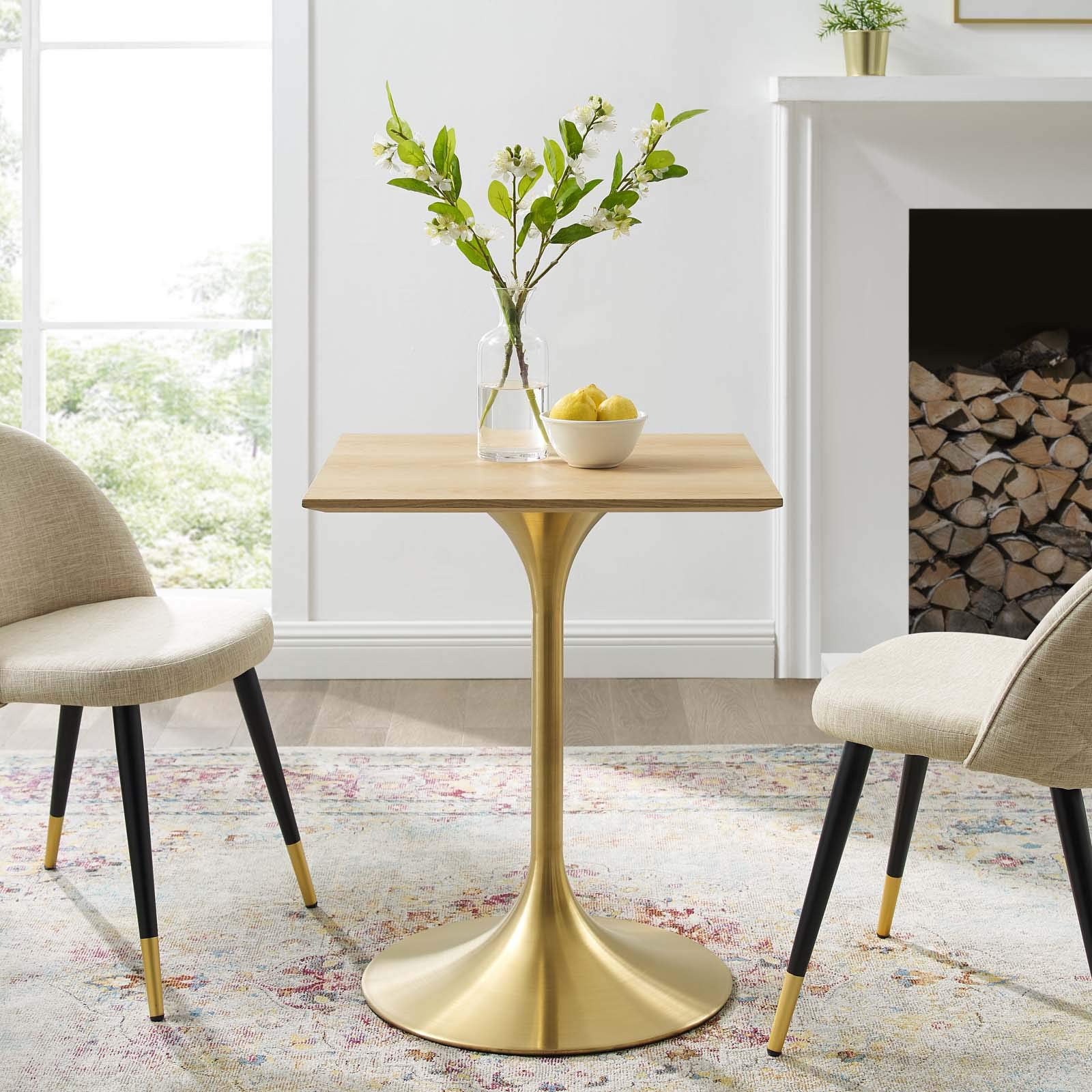 Modway Lippa Square Wood Grain 24 Dining Table in Gold Natural